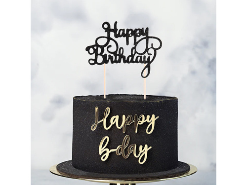 Happy Birthday cake topper glitter black - 1 pc.