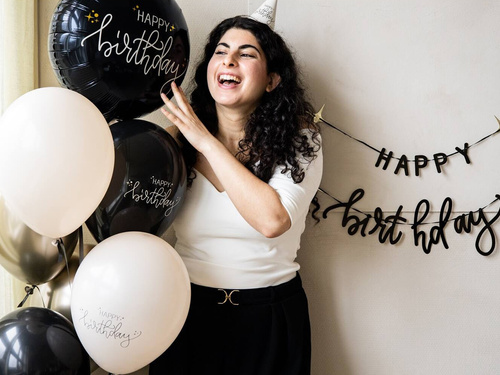 Balon foliowy Happy Birthday czarny - 45 cm - 1 szt.