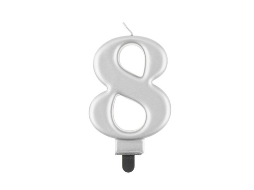 Silver metallic number candle - 8 - eight