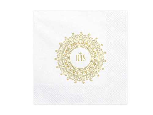 Communion napkins with gold IHS - white - 33x33 - 20 pcs