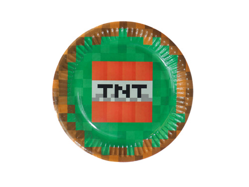 Talerzyki papierowe urodzinowe Piksele TNT - 18 cm - 6 szt.