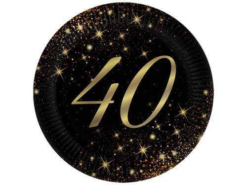 Sparkling paper plates for 40th birthday - 18 cm - 6 pcs.