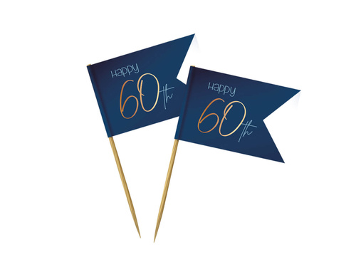 Pikery na muffiny Happy 60th granatowe - 36 szt.