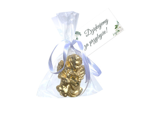 Aniołek gipsowy z białą kokardką - 1 szt.