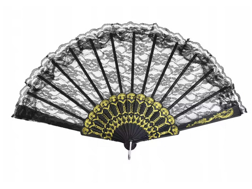 Wachlarz czarny koronkowy retro lata 20te -  23 cm - 1 szt.