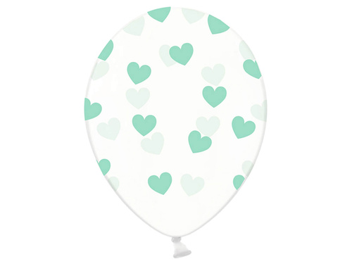 Balony przeźroczyste Serduszka zielone - 30 cm - 6 szt.