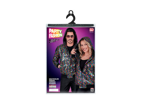 Imprezowa cekinowa kurtka - bomberka z kapturem - multikolor