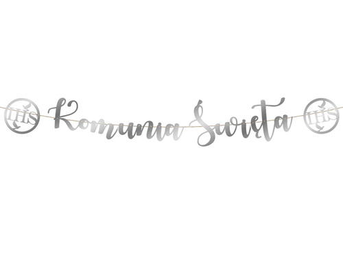 Baner srebrny Komunia Święta + imię