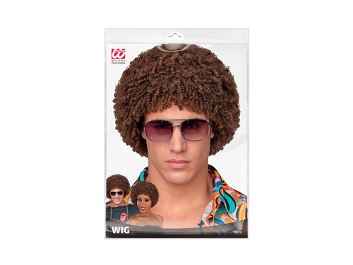 Brązowa peruka afro disco z lat 70.