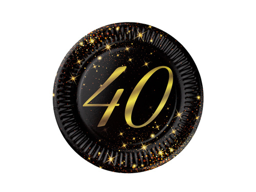 Sparkling paper plates for 40th birthday - 18 cm - 6 pcs.