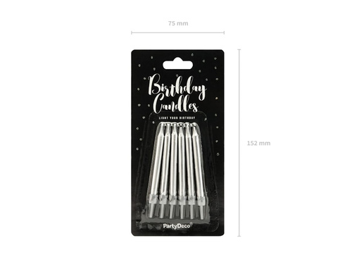 Silver birthday candles - 6 pcs.