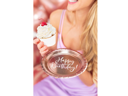 Birthday plates Happy Birthday pink gold - 18 cm - 6 pcs.
