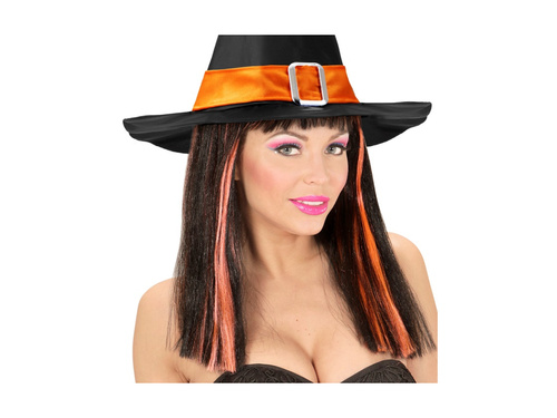 Czarno-pomarańczowa neonowa peruka Patsy z pasemkami