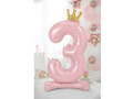 Foil balloon standing number 3 pink with crown - 84 cm - 1 pc.