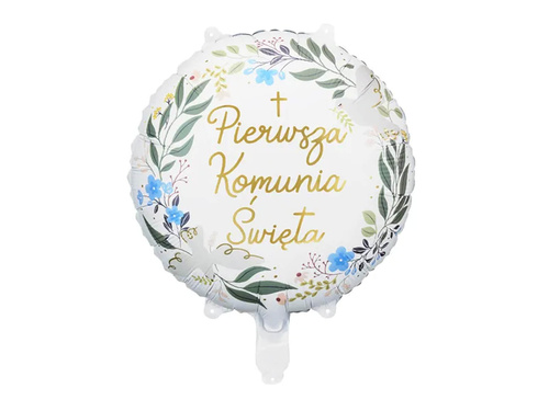 First Holy Communion foil balloon with leaves - 35 cm - 1 pc.