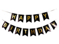 Black flag banner with the inscription Happy Birthday - 190 cm - 1 pcs.