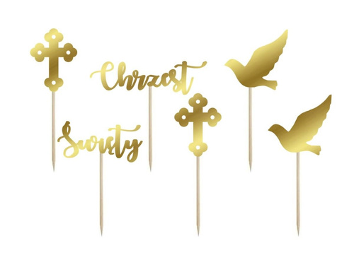 Christening muffin decorations gold - 6 pcs.