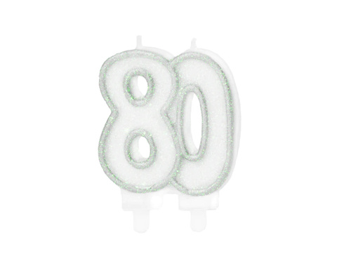 Silver glitter 80th birthday candle - 8,5 cm - 1 pc.