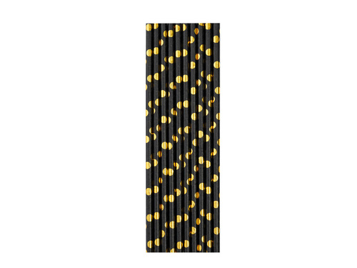 Tube straws black with gold dots - 10 pcs.