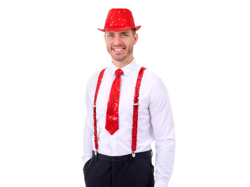 Cekinowy krawat - czerwony - 36 cm - 1 szt.