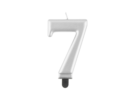 Silver metallic number candle - 7 - seven