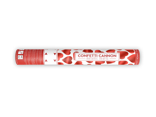 Confetti cannon with hearts, red, 40cm, 4 pc