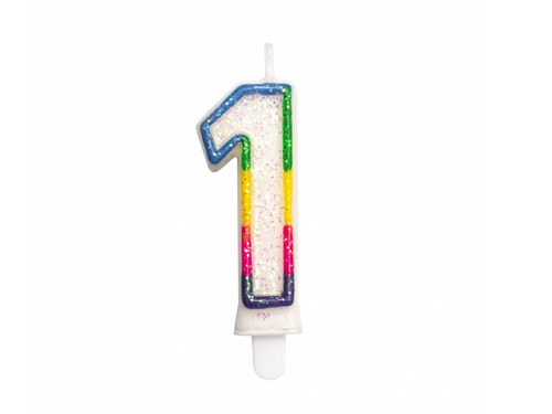 Glitter number candle with rainbow border 1 - 1 piece.