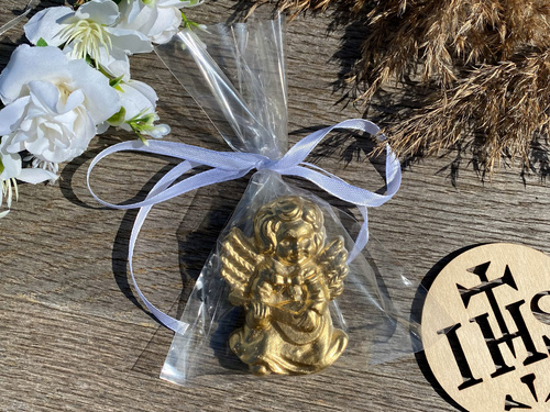 Aniołek gipsowy z białą kokardką - 1 szt.