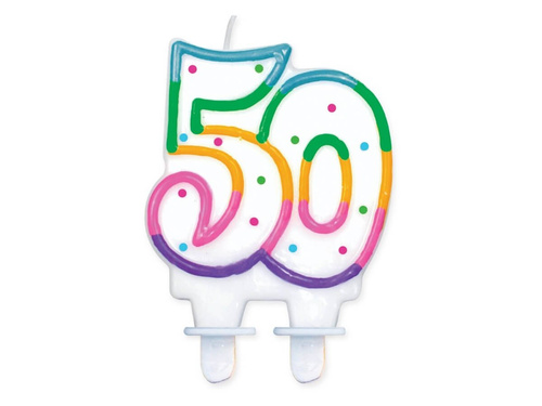 Candle for 50th birthday with colorful border and dots - 1 pc.