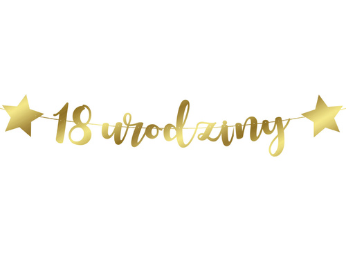 Baner z napisem 18 urodziny z gwiazdkami złoty - 140 cm - 1 szt.