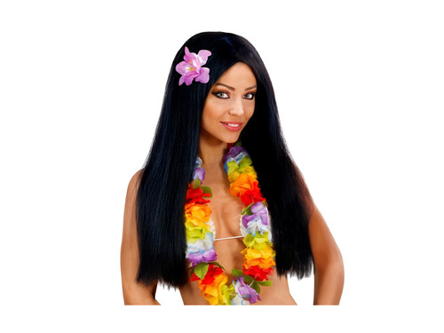 Peruka hawajska czarna długa z orchideą