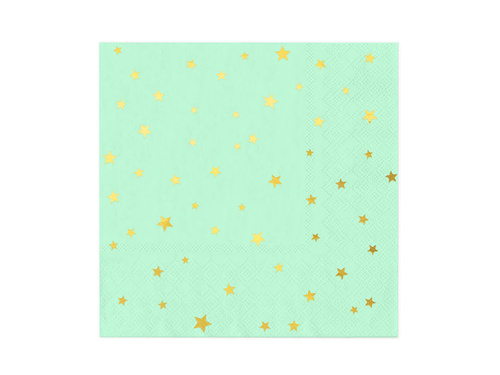 Mint napkins with gold stars - 33 cm - 10 pcs.