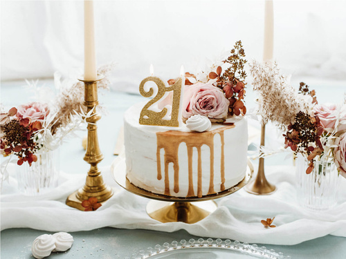 Number 21 candle with gold glitter - 1 pc.