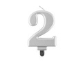 Silver metallic number candle - 2 - two