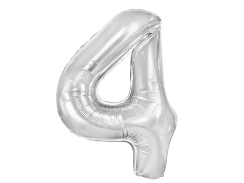 Balon foliowy srebrna cyfra cztery 4 - 70 cm - 1 szt.