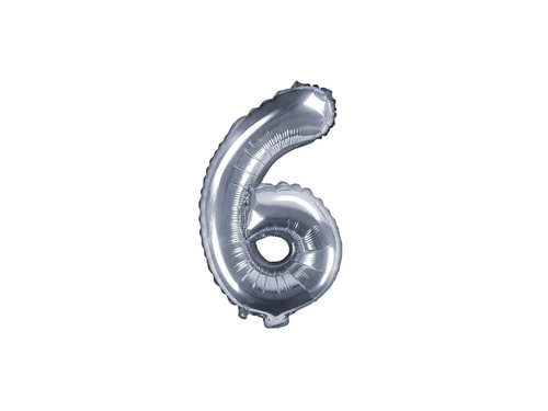 Foil balloon number 6 silver - 35 cm