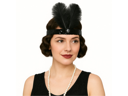 Opaska z piórami Retro czarna - 1 szt.