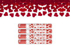 Confetti cannon with hearts, red, 40cm, 4 pc