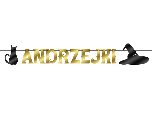 Baner Andrzejki Kot i kapelusz złoto-czarny - 500 cm - 1 szt.
