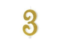 Świeczka cyferka ze złotym brokatem - 3 - 1 szt.