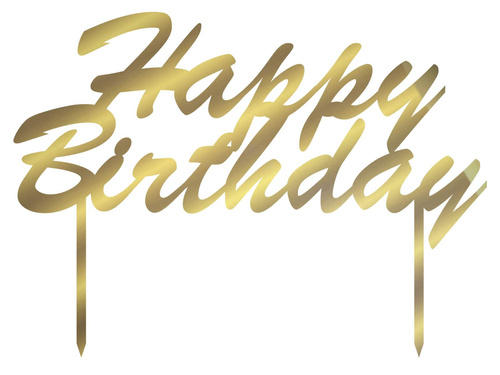 Gold mirrored plexiglass topper for Happy Birthday cake - 20 cm