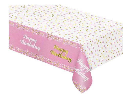 Happy Birthday tablecloth bright pink - 137 x 183 cm - 1 pcs.