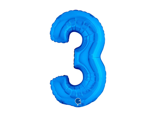 Balon foliowy cyfra 3 niebieski - 14" - 1 szt.