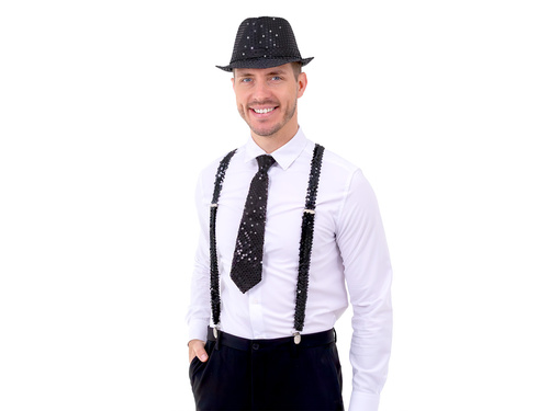 Cekinowy krawat - czarny - 36 cm - 1 szt.