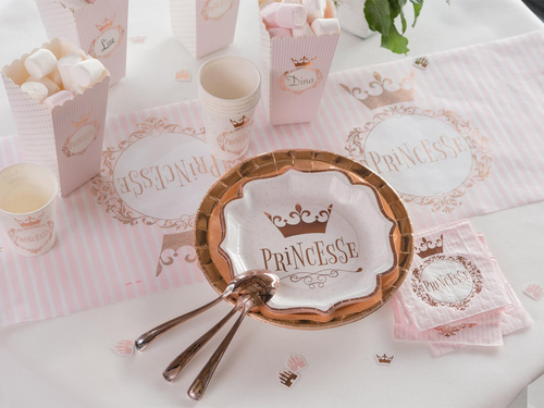 Kubeczki papierowe Princesse z różowo złotą koroną - 270 ml - 10 szt.