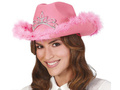 Kapelusz kowbojski różowy z tiarą - 1 szt.
