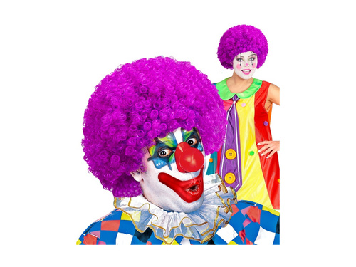 Kręcona peruka klauna fioletowa włosy afro