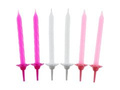 Birthday candles light pink, dark pink and white - 24 pcs.