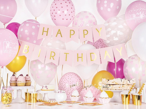 Pink banner with the inscription Happy Birthday - 175 cm - 1 pcs.