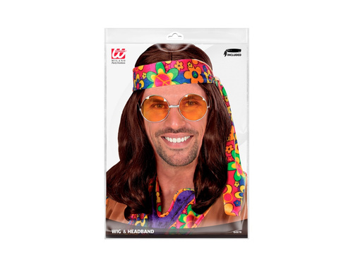 Brązowa peruka Hippie Dude z opaską